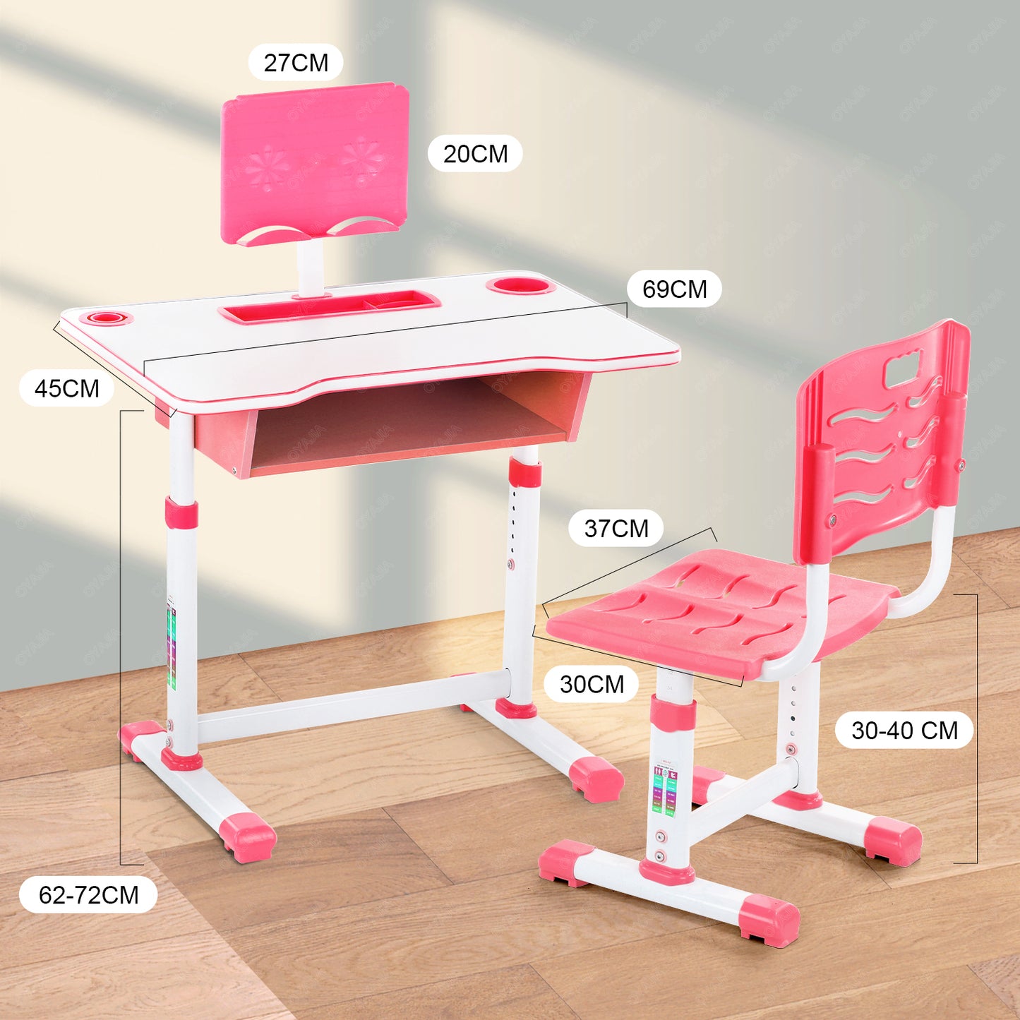 Kids Height Adjustable Children Study Table & Chair Reading Writing Desk Set