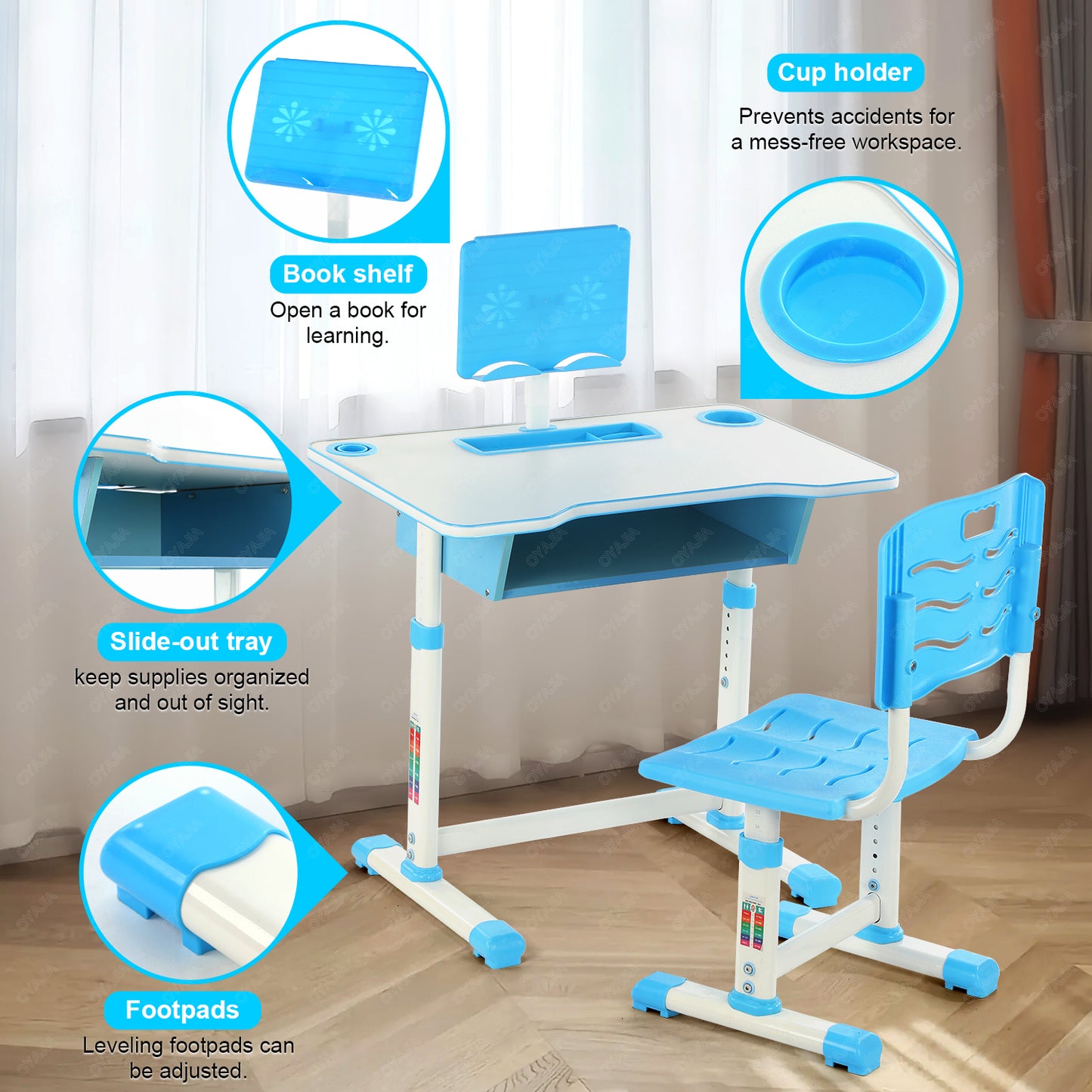 Kids Height Adjustable Children Study Table & Chair Reading Writing Desk Set