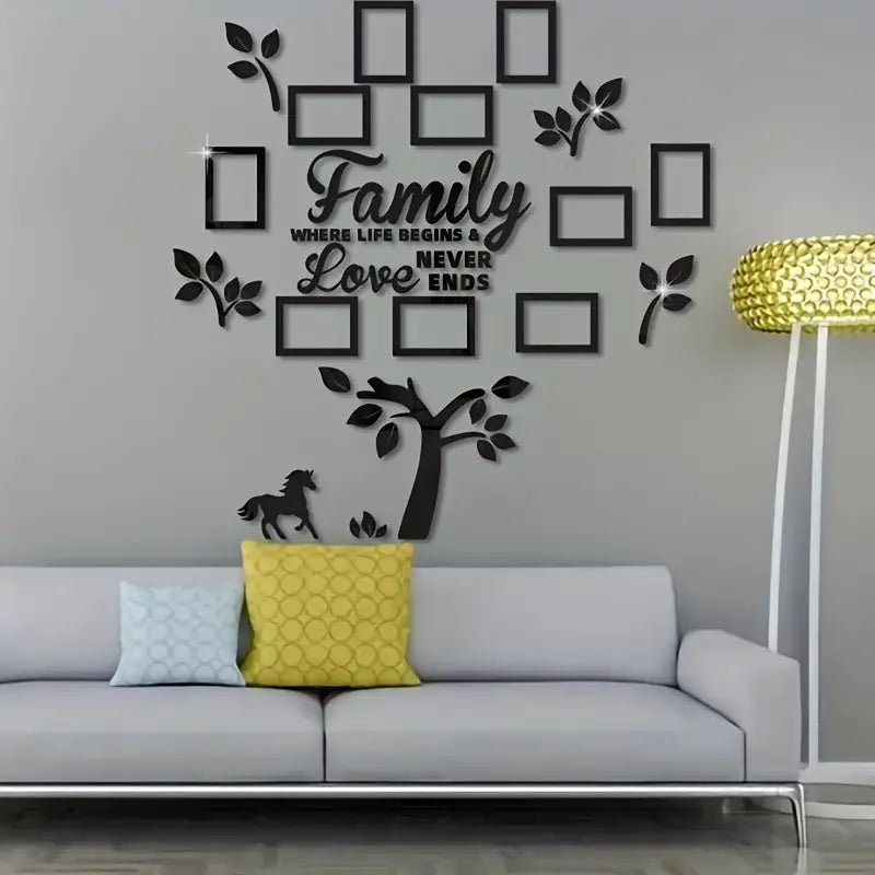 Easy-Install Acrylic Pony & Family Tree Wall Decals - Perfect for Living Room, Sofa Backdrop & Home Decor