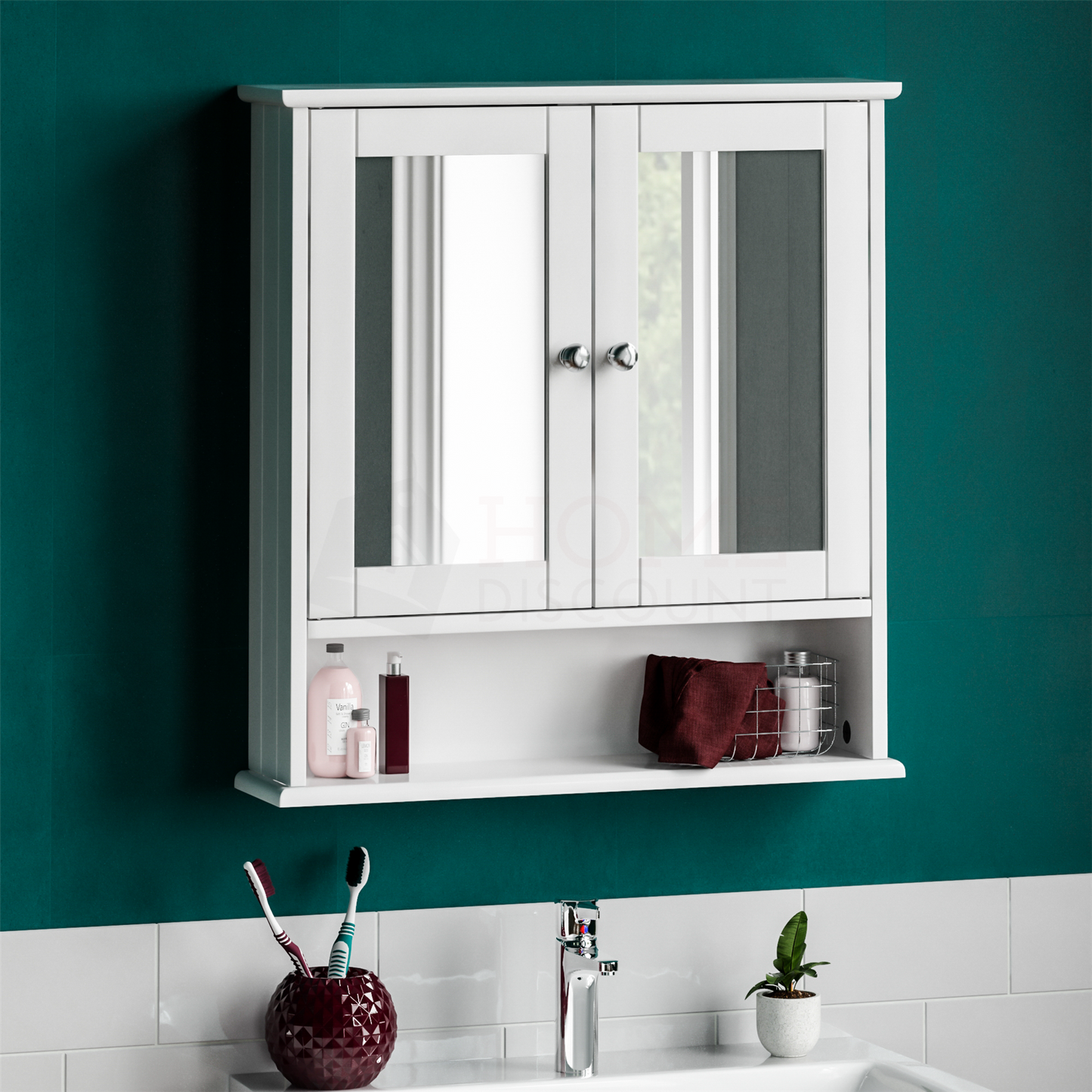 Bathroom Wall Cabinet Storage 2 Door Mirrored Cupboard MDF Shelves Vanity Unit