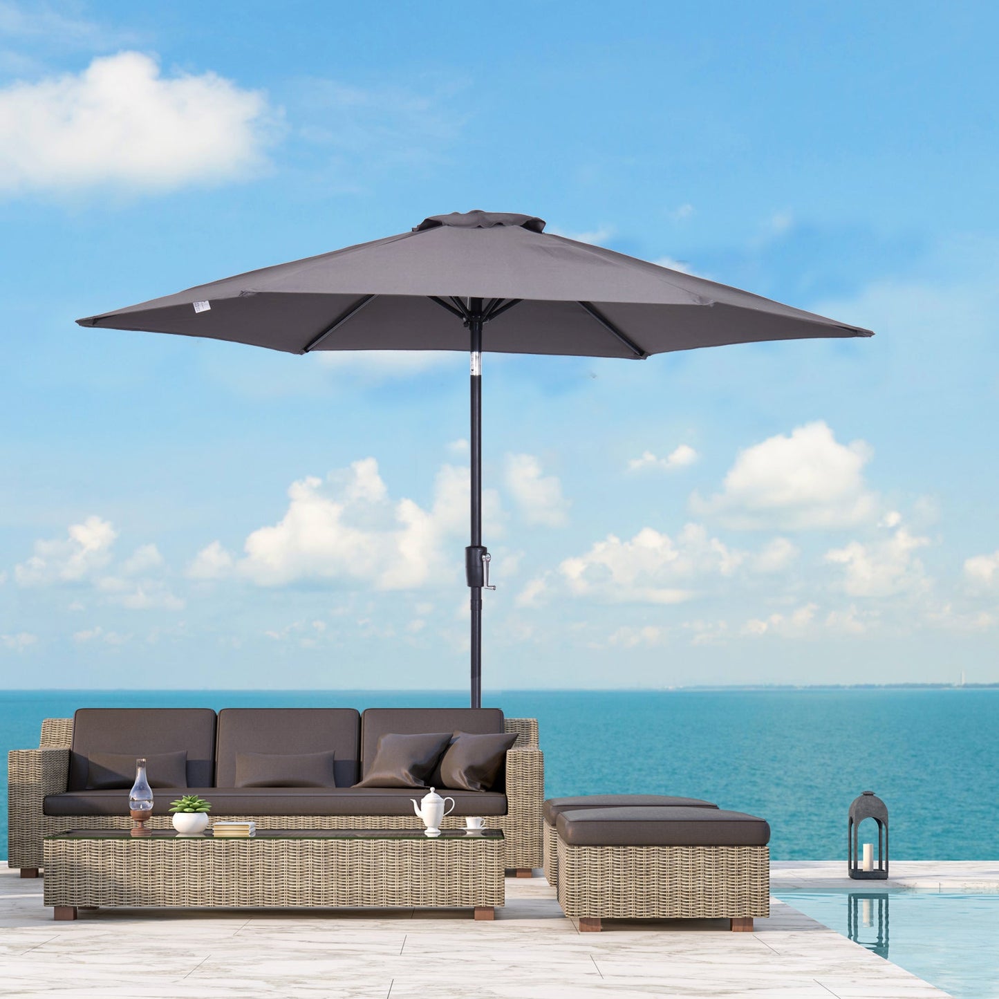 Patio Umbrella Parasol Sun Shade Tilt Crank Garden Aluminium 2.7M