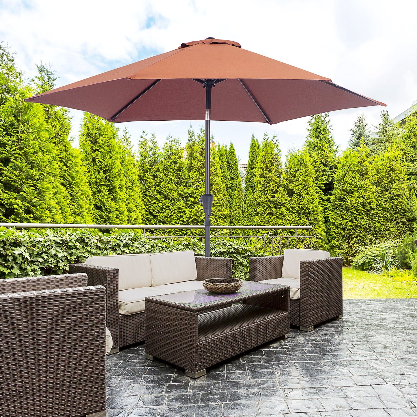 Patio Umbrella Parasol Sun Shade Tilt Crank Garden Aluminium 2.7M