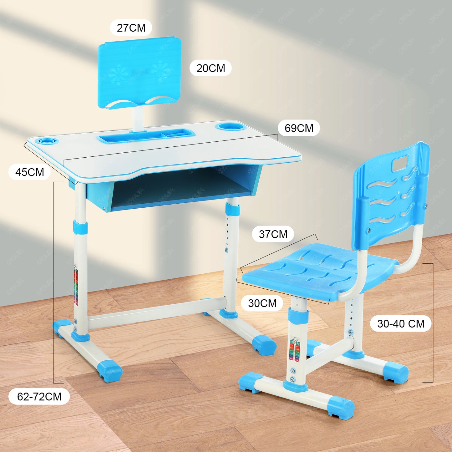 Kids Height Adjustable Children Study Table & Chair Reading Writing Desk Set