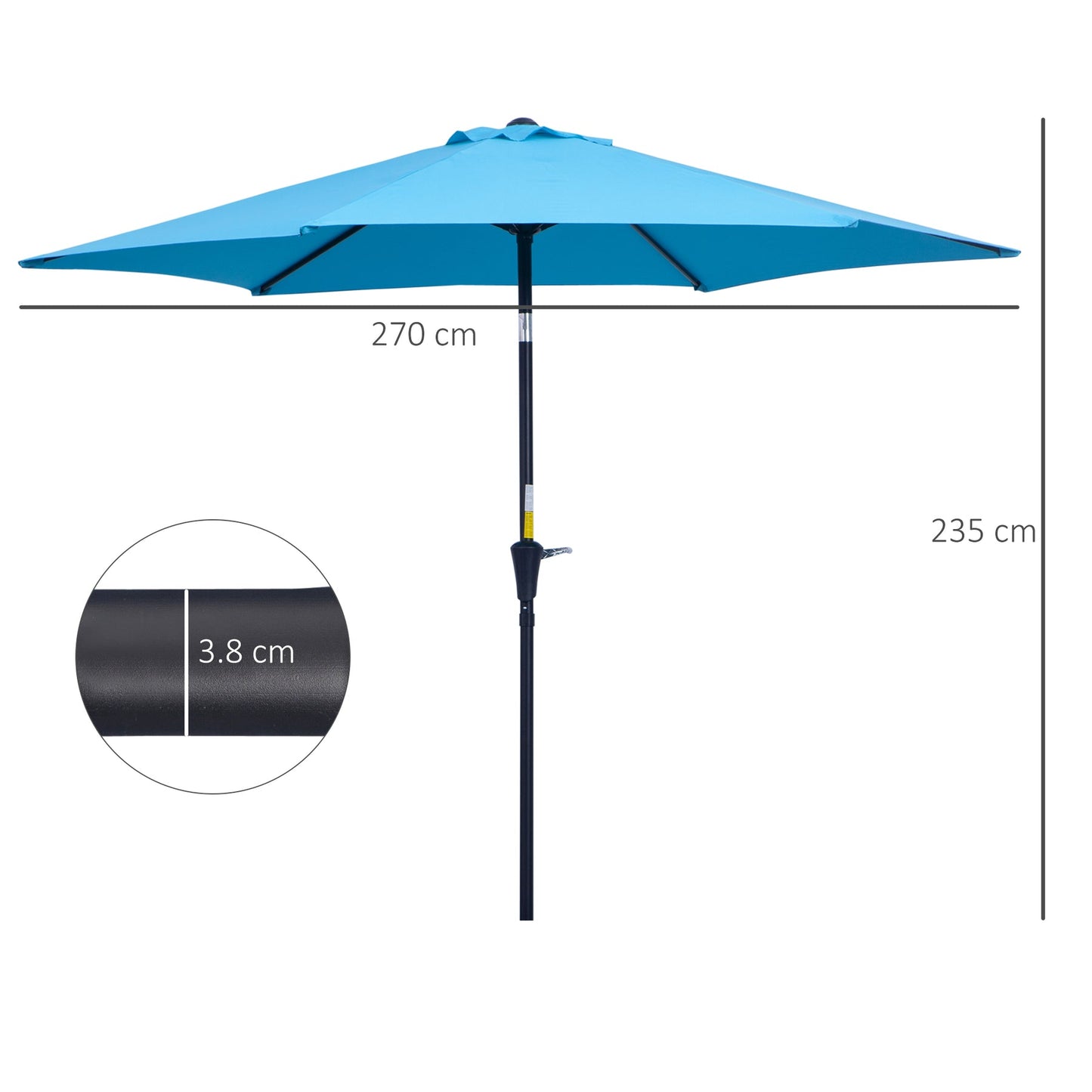 Patio Umbrella Parasol Sun Shade Tilt Crank Garden Aluminium 2.7M