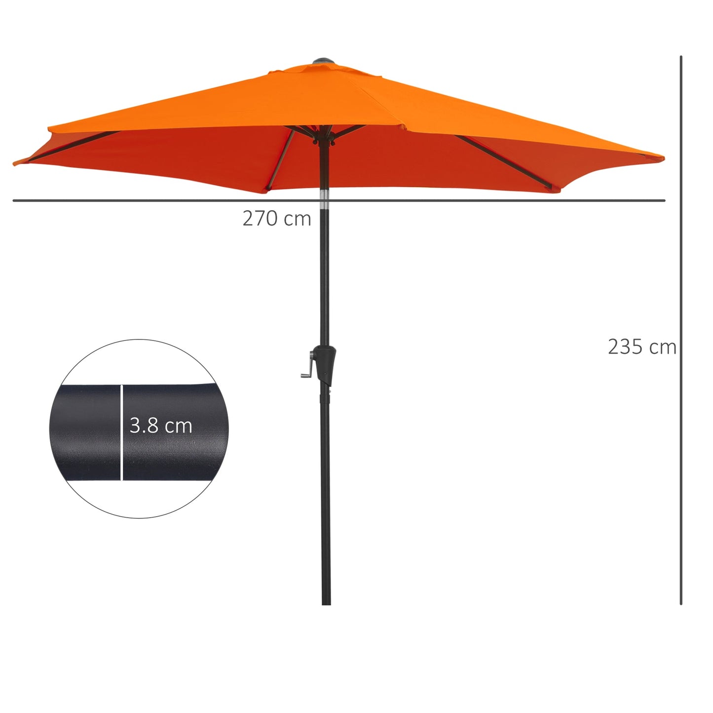 Patio Umbrella Parasol Sun Shade Tilt Crank Garden Aluminium 2.7M