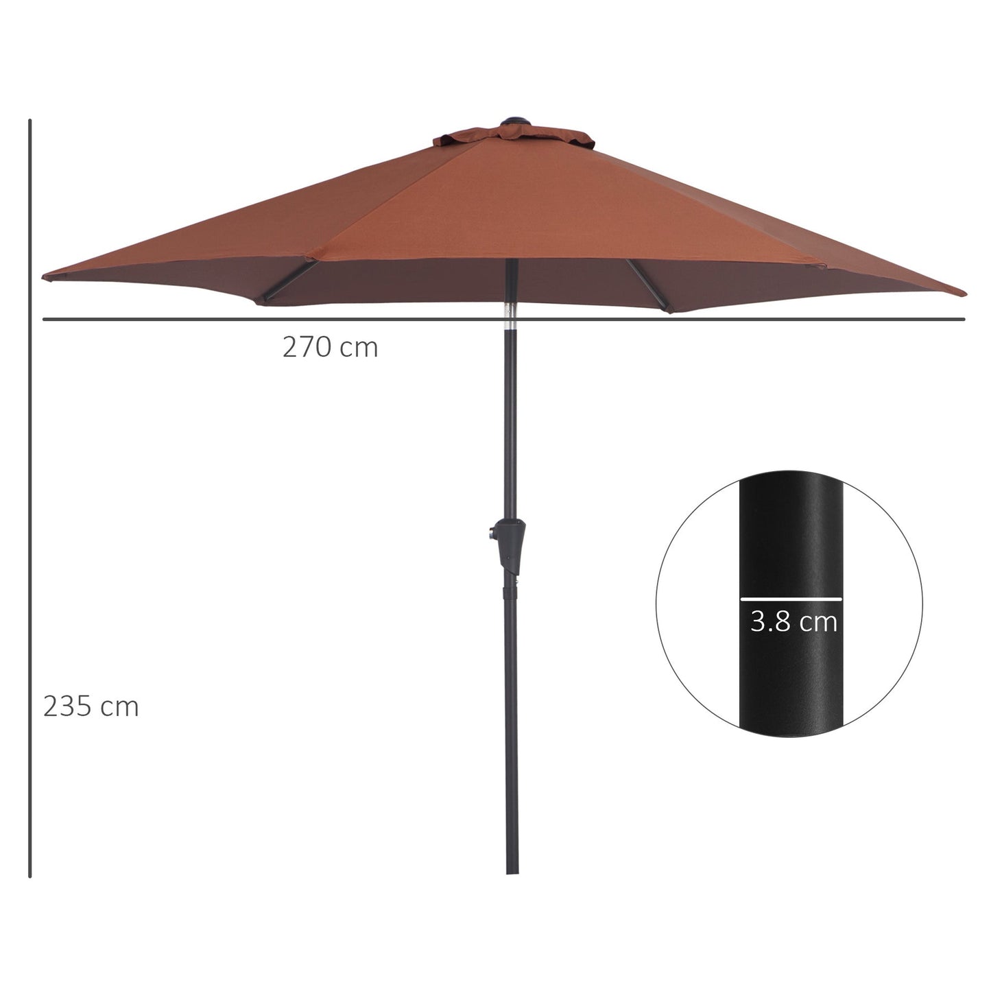 Patio Umbrella Parasol Sun Shade Tilt Crank Garden Aluminium 2.7M