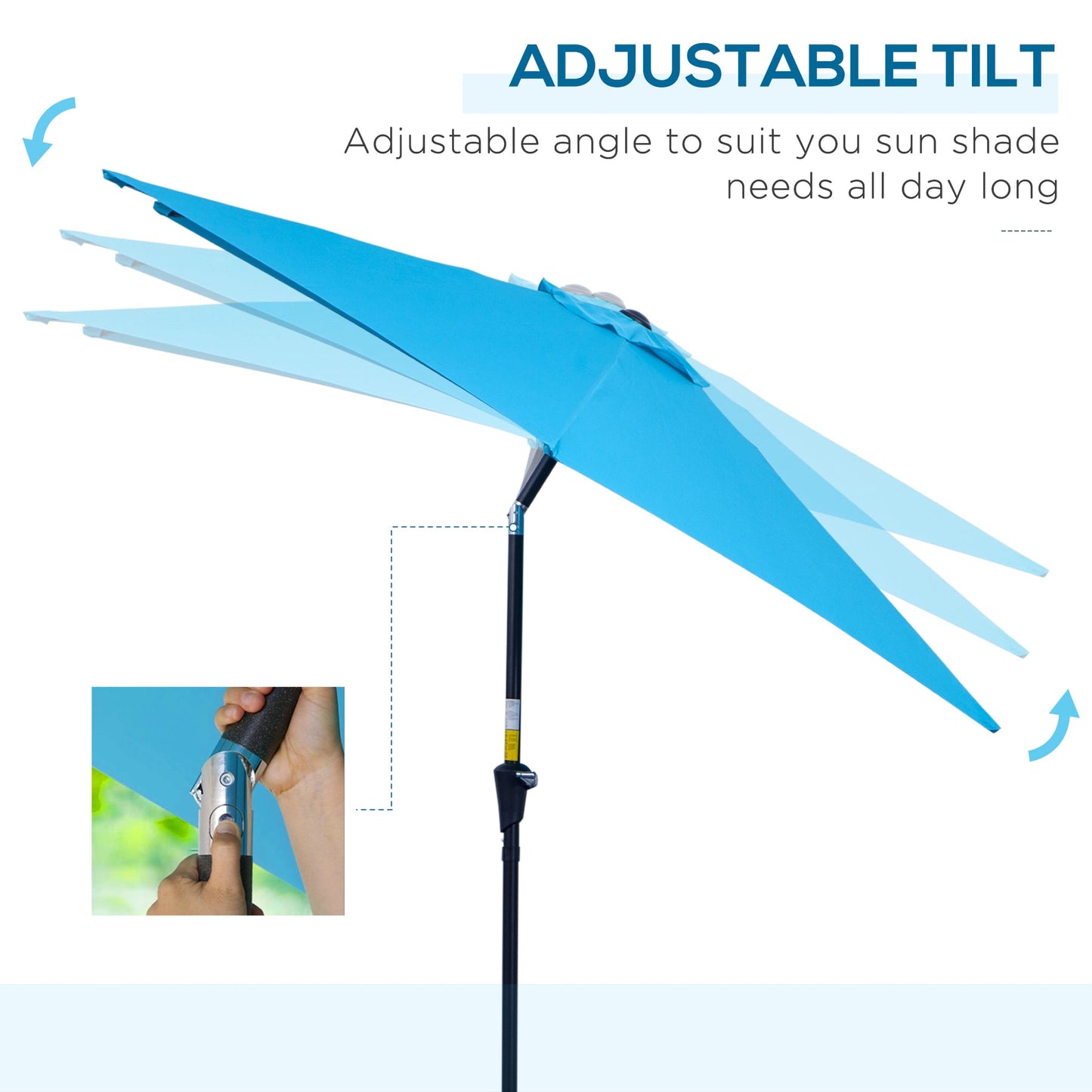 Patio Umbrella Parasol Sun Shade Tilt Crank Garden Aluminium 2.7M