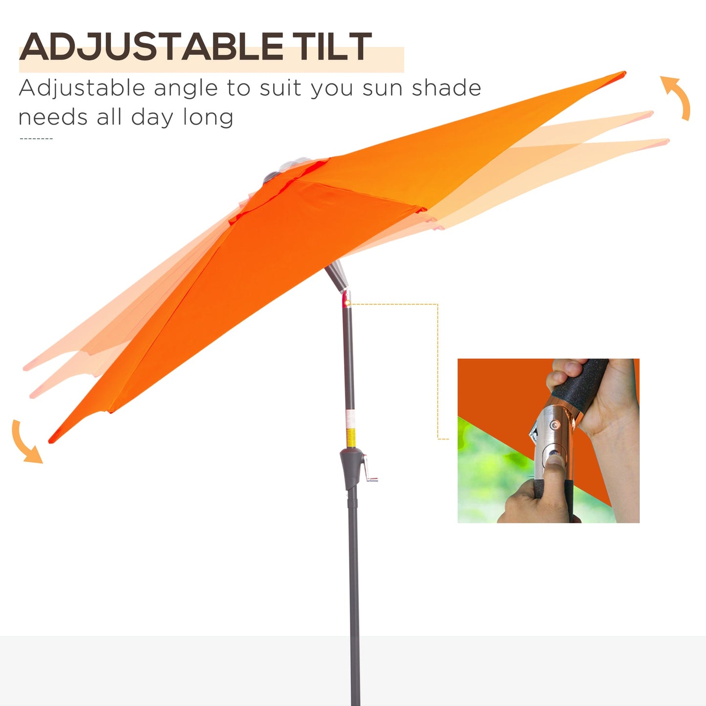 Patio Umbrella Parasol Sun Shade Tilt Crank Garden Aluminium 2.7M