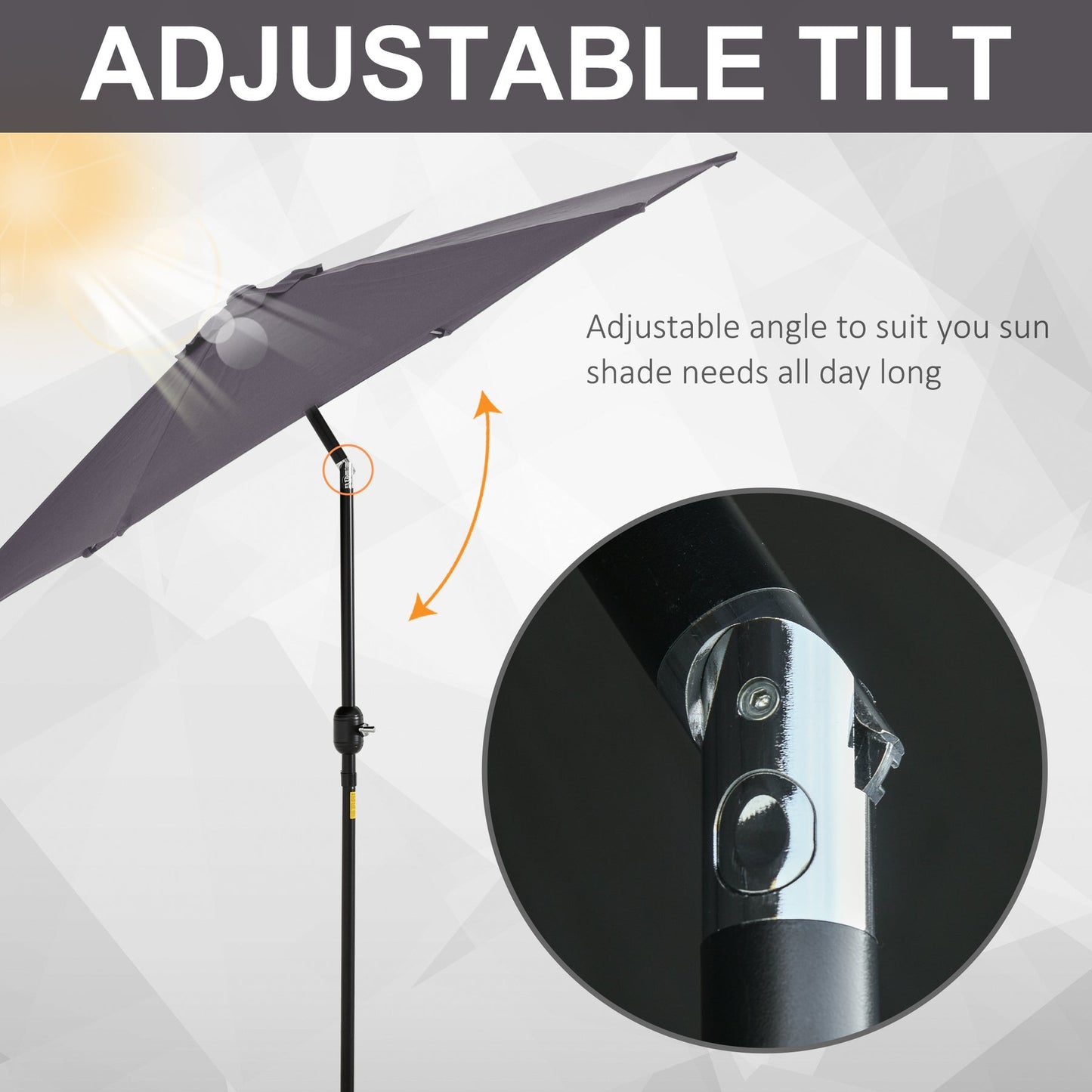 Patio Umbrella Parasol Sun Shade Tilt Crank Garden Aluminium 2.7M