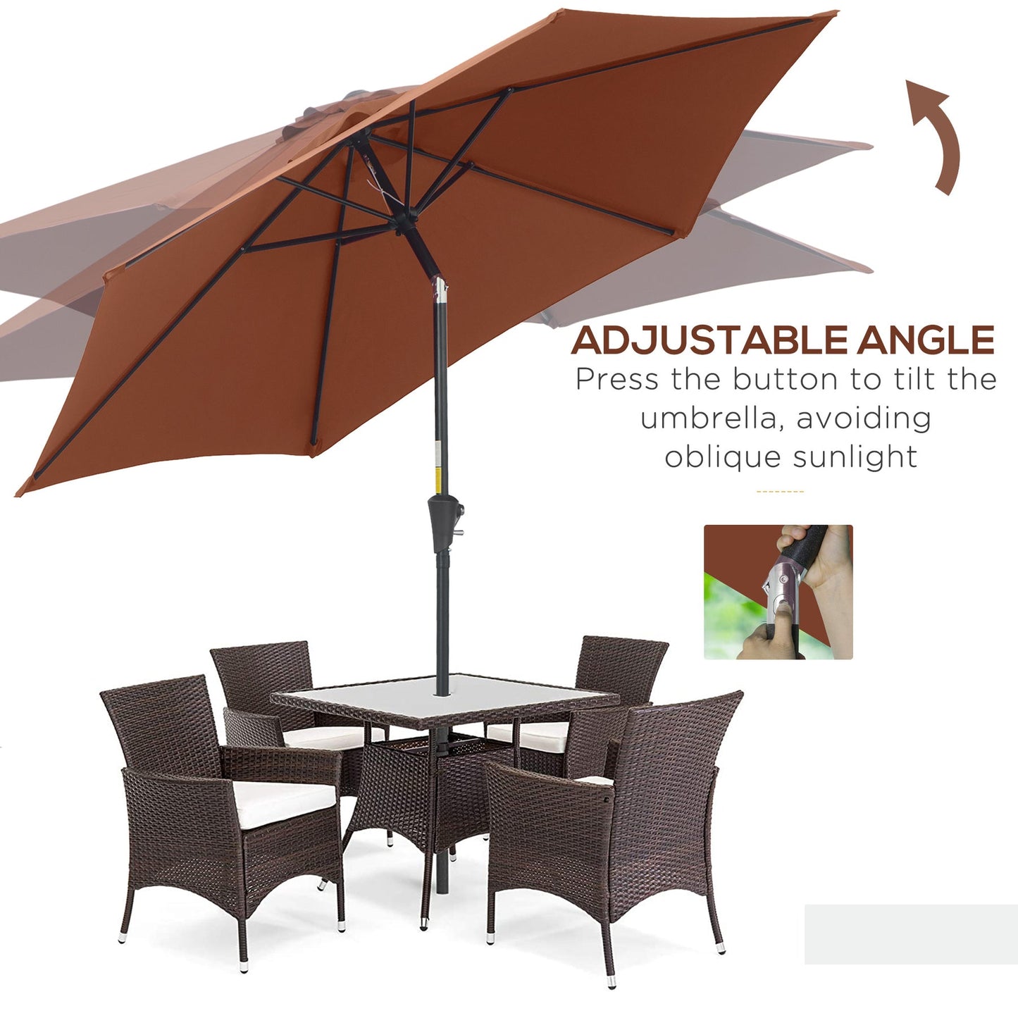 Patio Umbrella Parasol Sun Shade Tilt Crank Garden Aluminium 2.7M