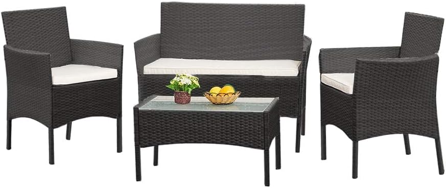 4pcs Black Outdoor Garden Sofa Set