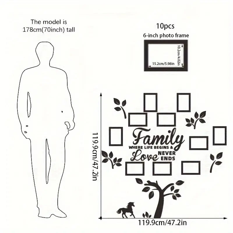 Easy-Install Acrylic Pony & Family Tree Wall Decals - Perfect for Living Room, Sofa Backdrop & Home Decor