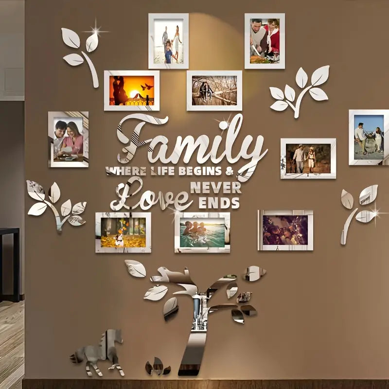 Easy-Install Acrylic Pony & Family Tree Wall Decals - Perfect for Living Room, Sofa Backdrop & Home Decor