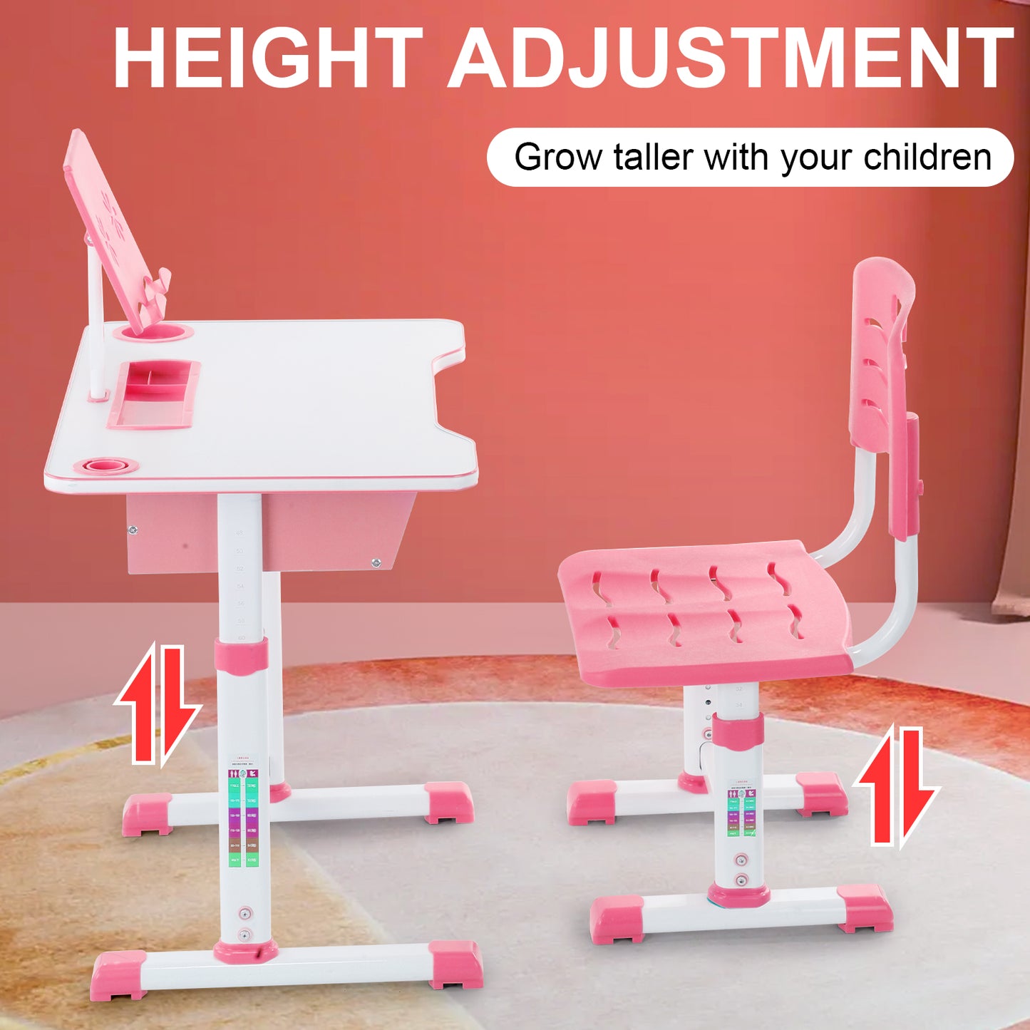 Kids Height Adjustable Children Study Table & Chair Reading Writing Desk Set