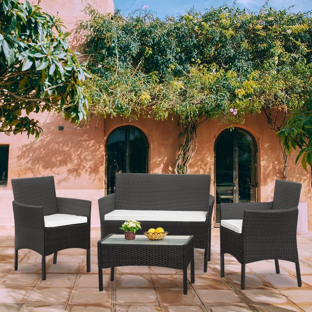 4pcs Black Outdoor Garden Sofa Set