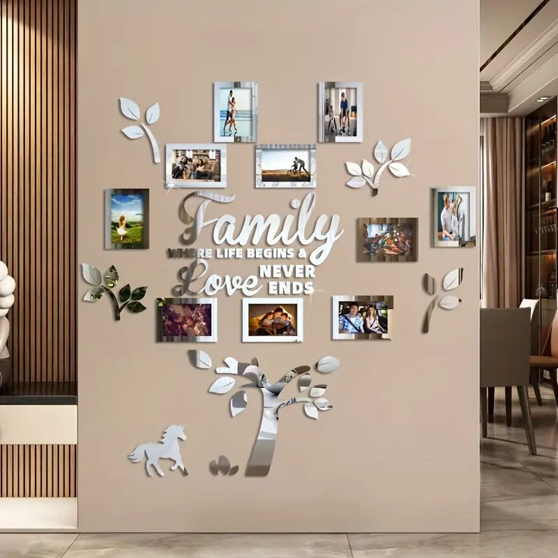 Easy-Install Acrylic Pony & Family Tree Wall Decals - Perfect for Living Room, Sofa Backdrop & Home Decor