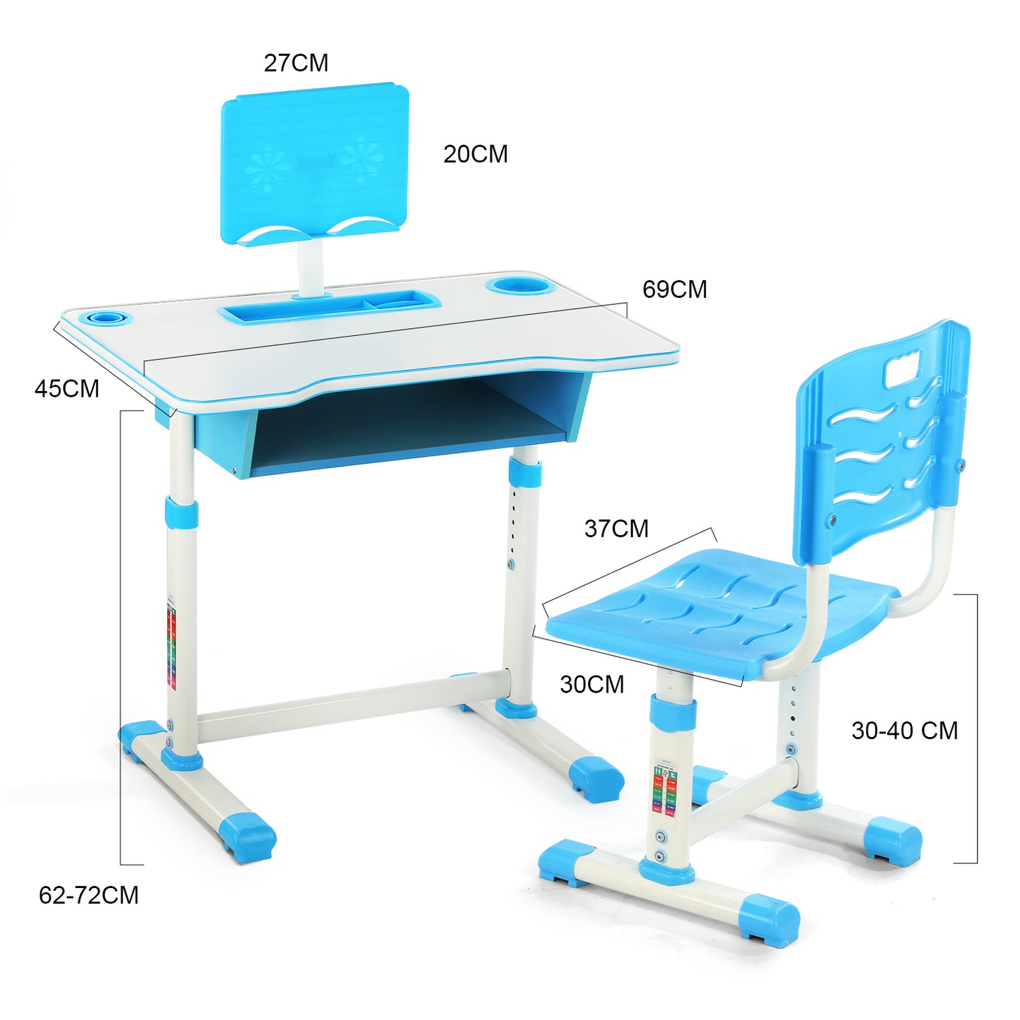 Kids Height Adjustable Children Study Table & Chair Reading Writing Desk Set