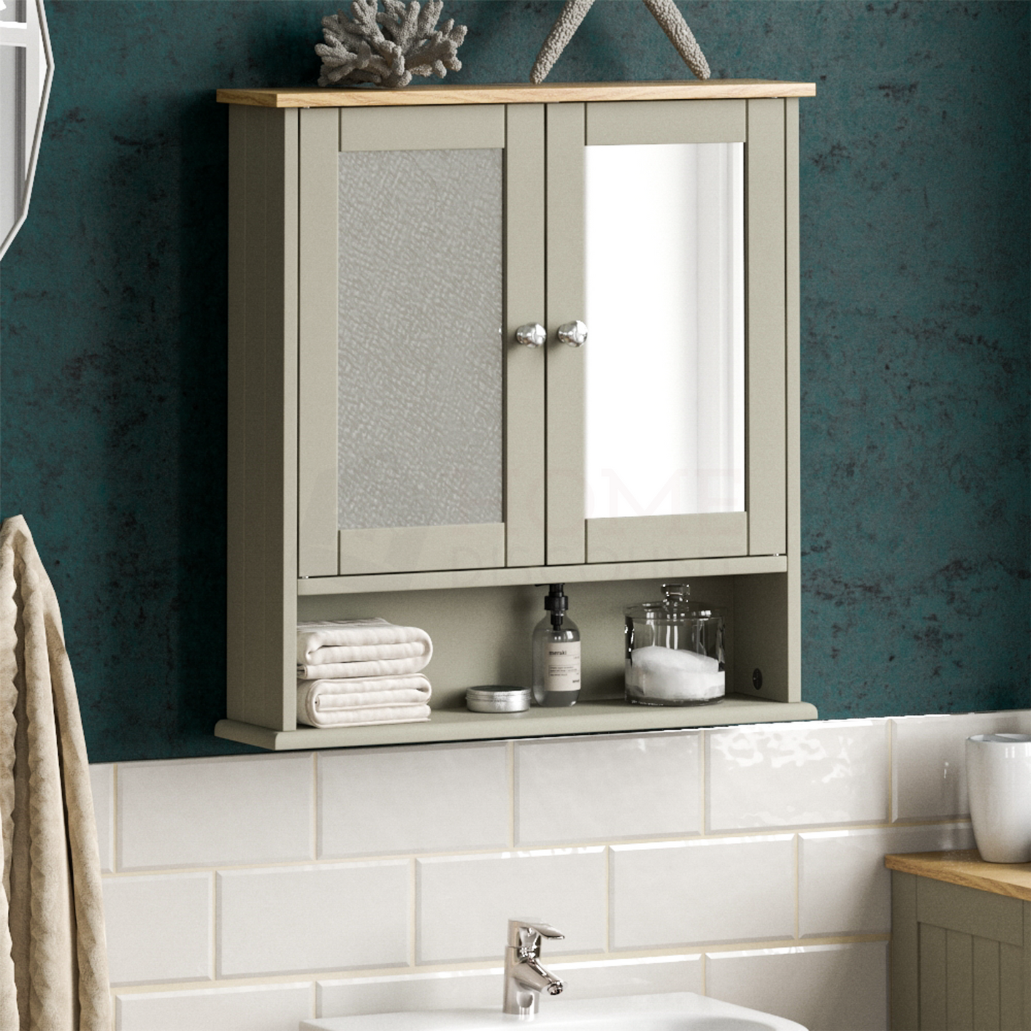 Bathroom Wall Cabinet Storage 2 Door Mirrored Cupboard MDF Shelves Vanity Unit