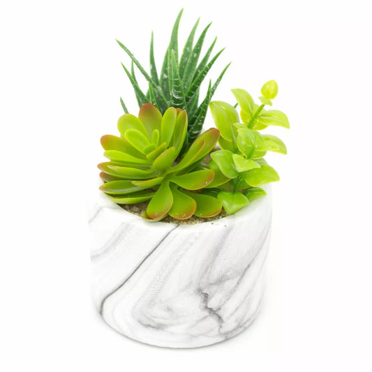 Marble Effect Artificial Succulent Potted Plants | Plant and Planter Home Decor