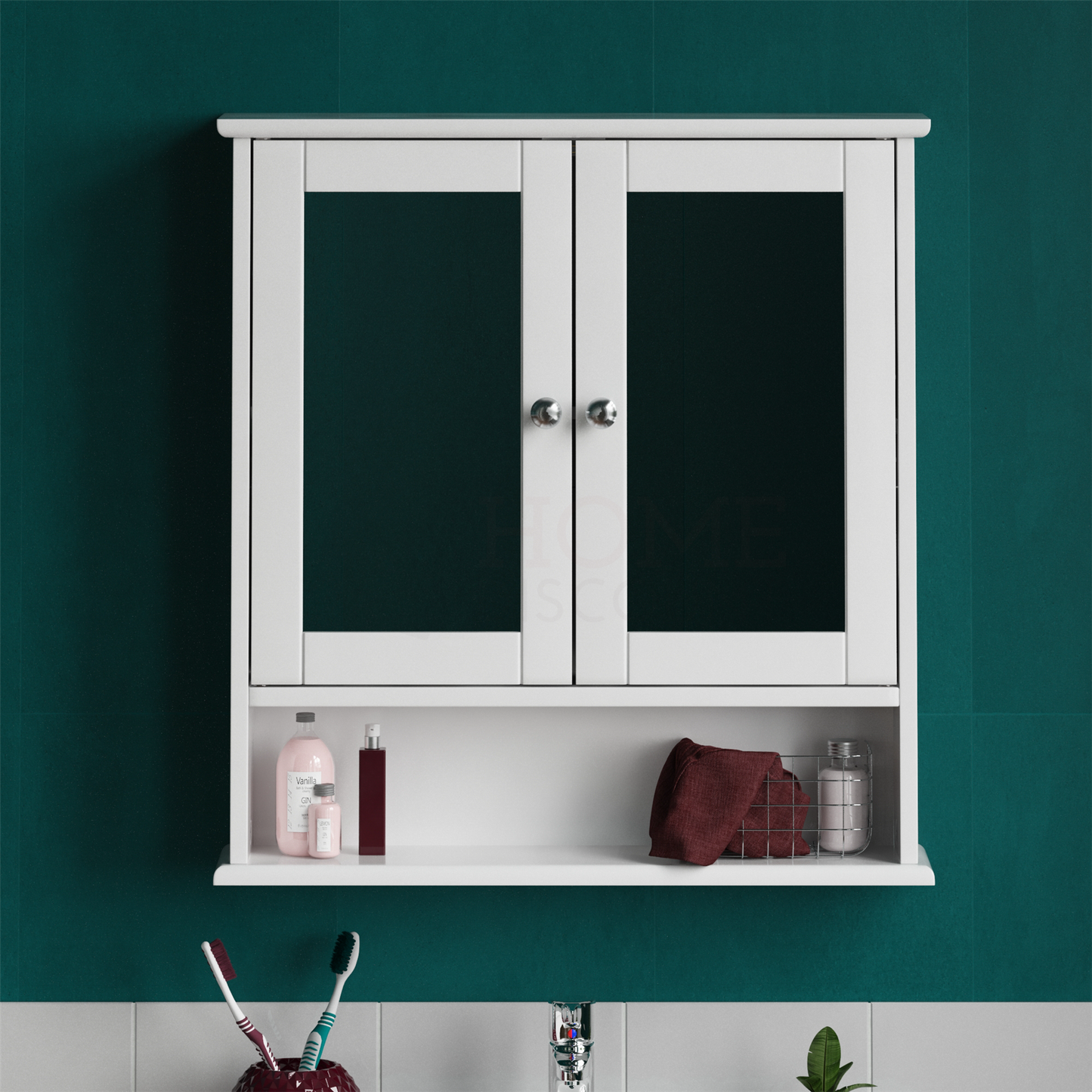 Bathroom Wall Cabinet Storage 2 Door Mirrored Cupboard MDF Shelves Vanity Unit