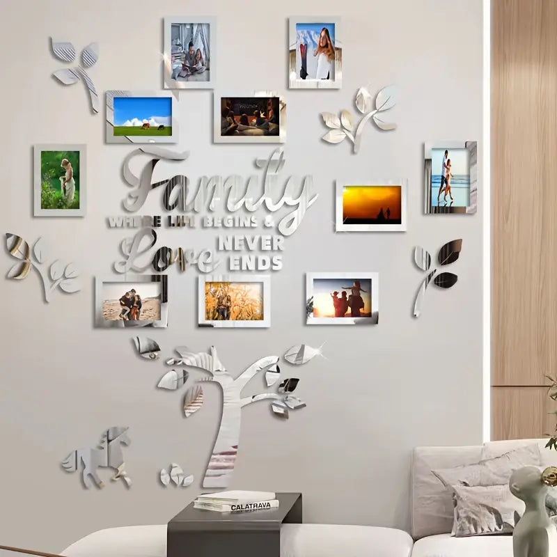 Easy-Install Acrylic Pony & Family Tree Wall Decals - Perfect for Living Room, Sofa Backdrop & Home Decor