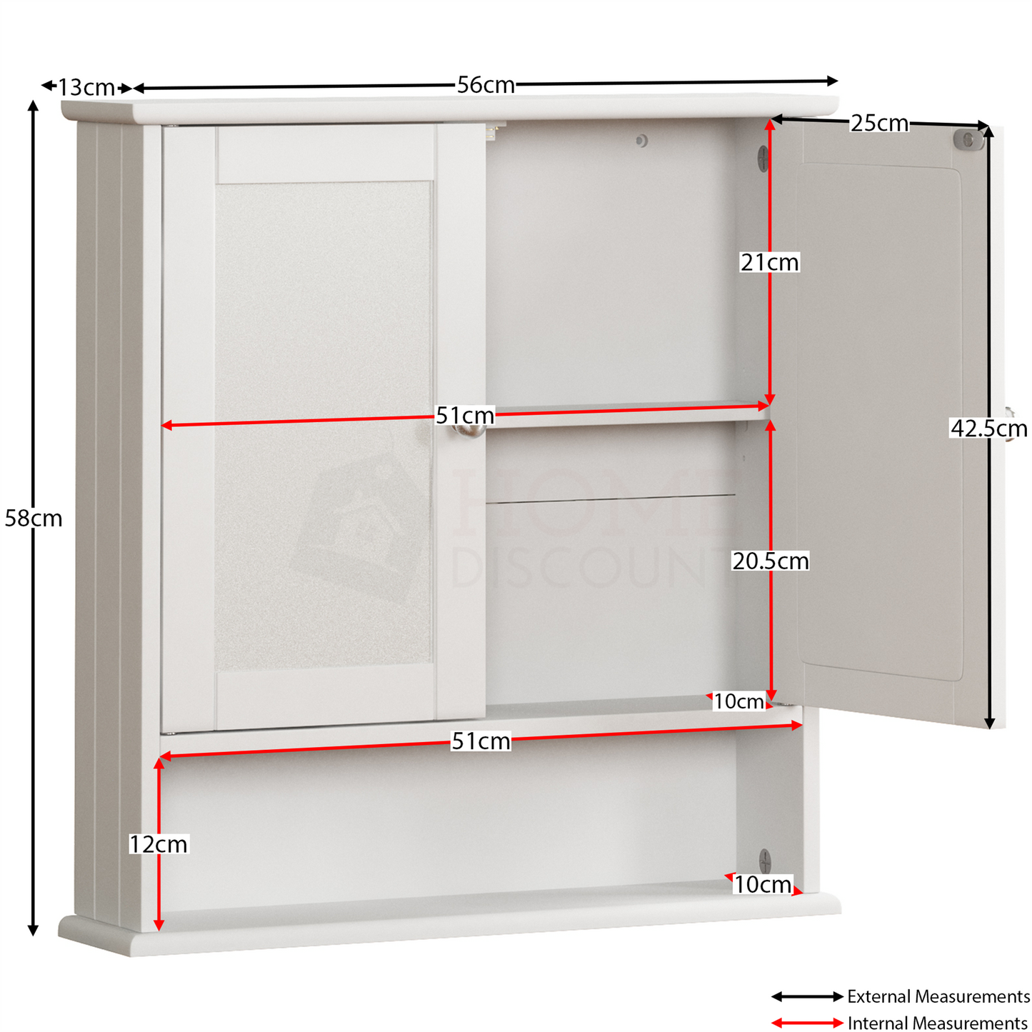 Bathroom Wall Cabinet Storage 2 Door Mirrored Cupboard MDF Shelves Vanity Unit