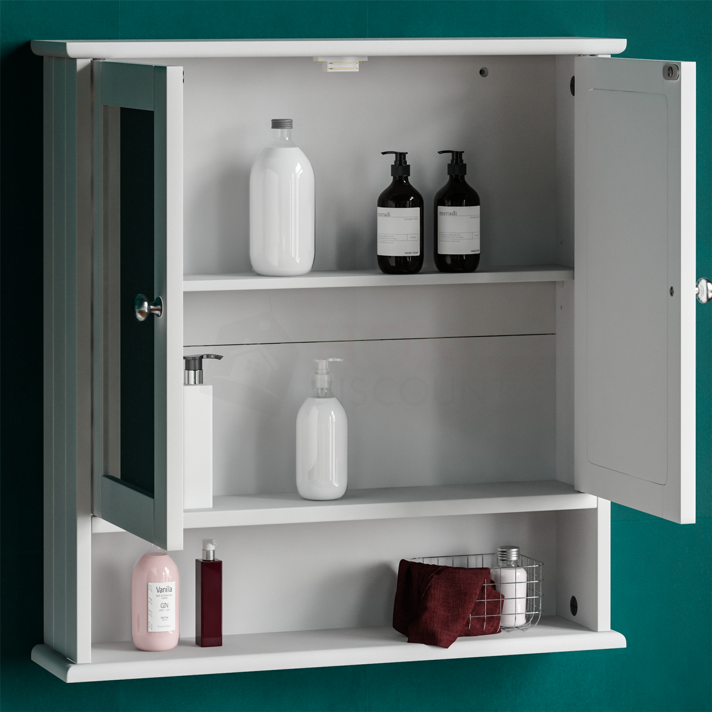 Bathroom Wall Cabinet Storage 2 Door Mirrored Cupboard MDF Shelves Vanity Unit