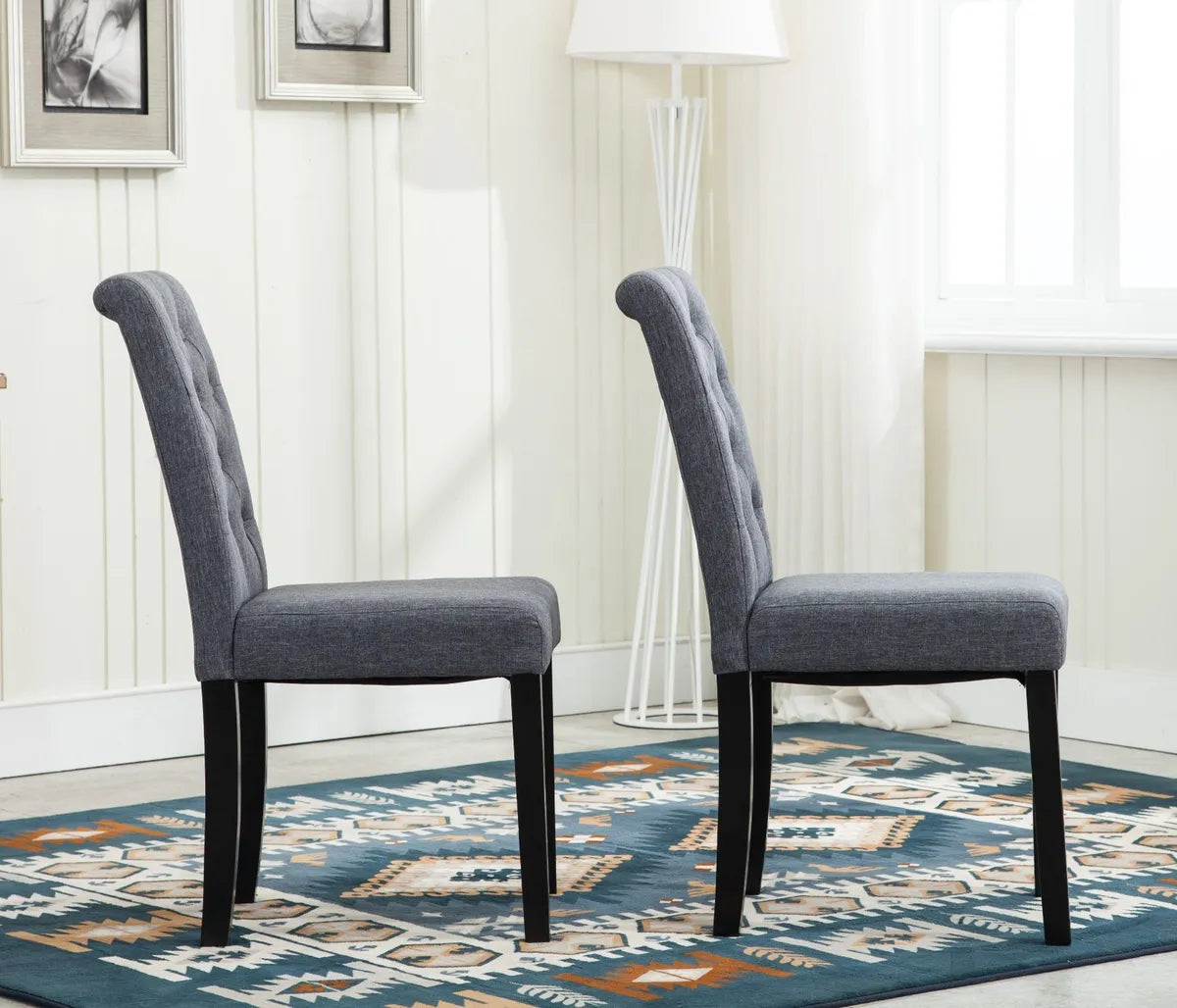 2 x Linded Fabric Dining Chairs, Solid Wooden Legs home & restaurants