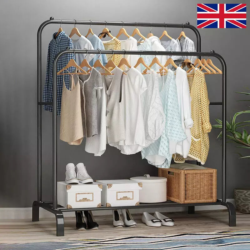 Heavy Duty Double Clothes Rail Hanging Rack Garment Display Stand Shoes Storage