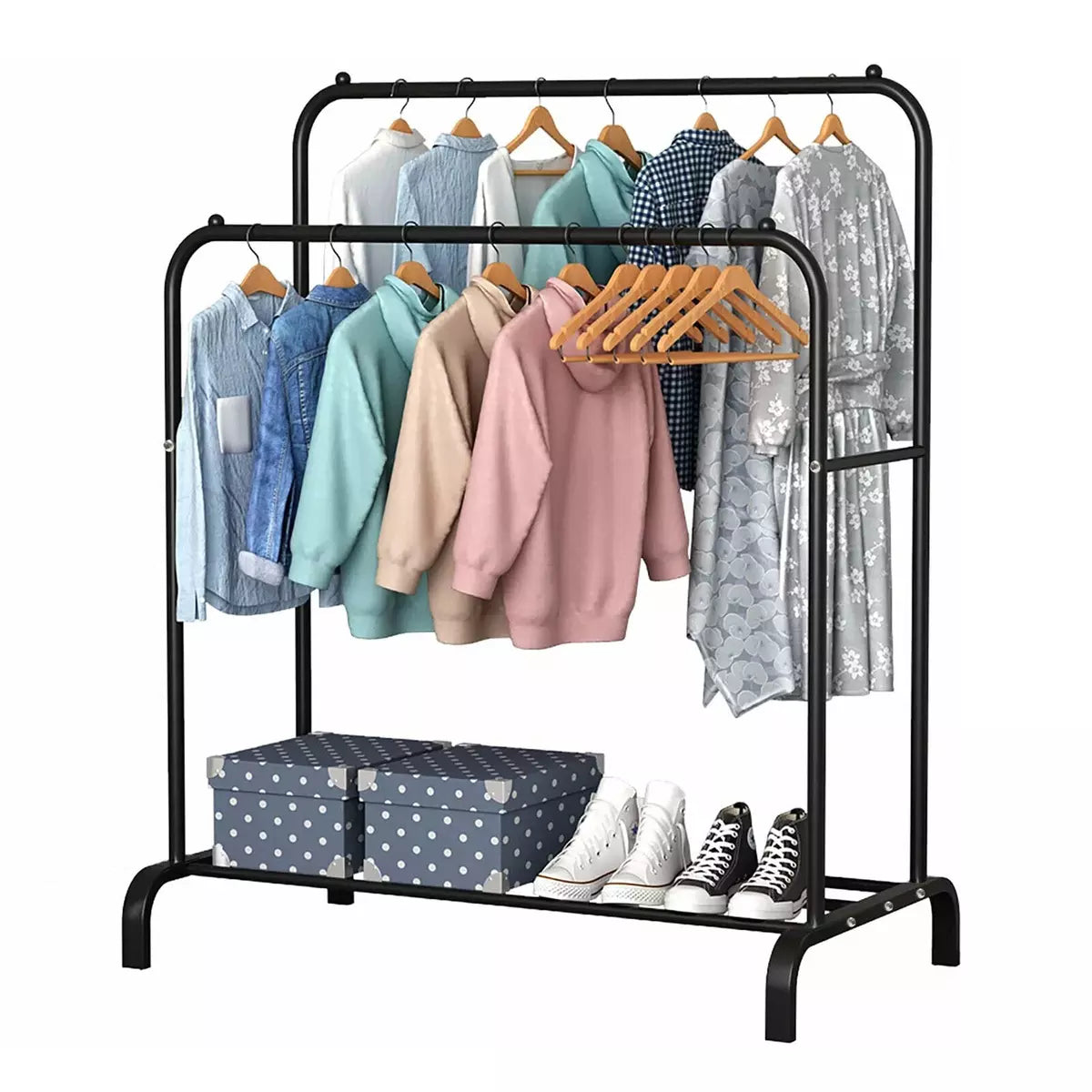 Heavy Duty Double Clothes Rail Hanging Rack Garment Display Stand Shoes Storage