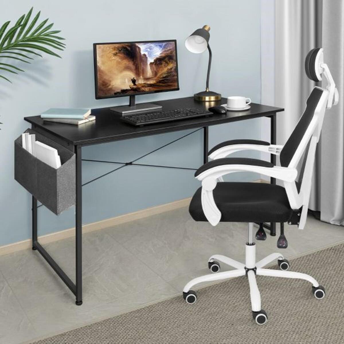 Black Wooden Metal Computer Desk Writing Table Study Home Office and Storage Bag