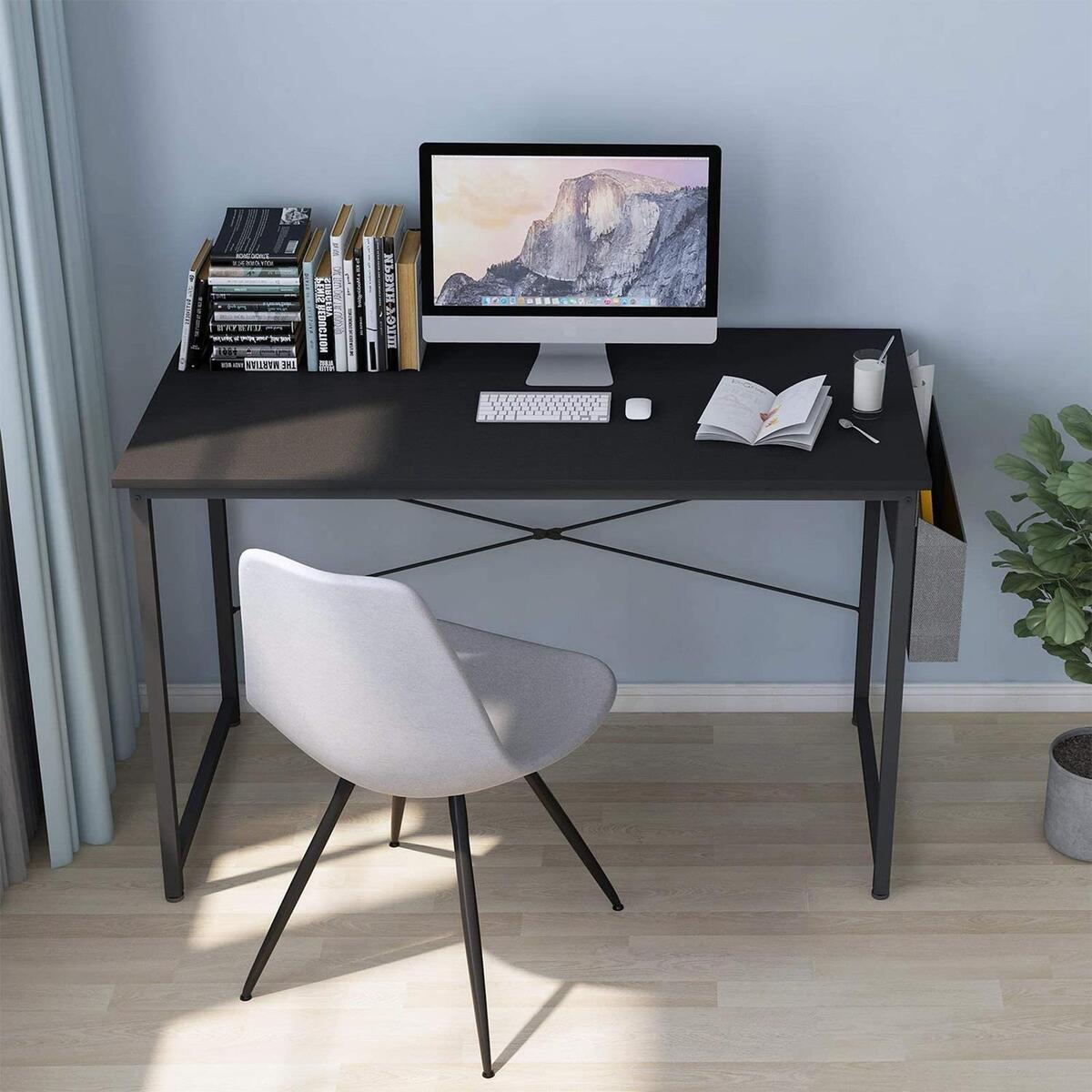 Black Wooden Metal Computer Desk Writing Table Study Home Office and Storage Bag