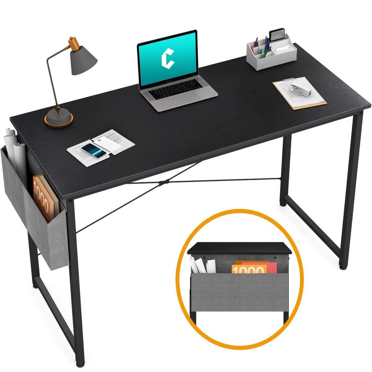 Black Wooden Metal Computer Desk Writing Table Study Home Office and Storage Bag