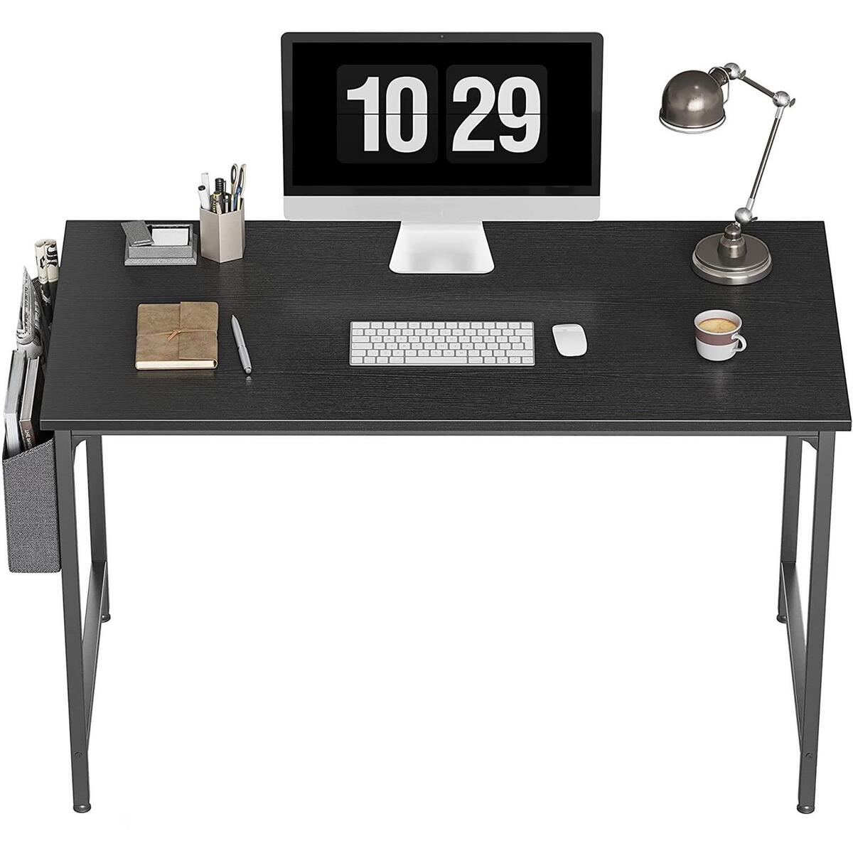 Black Wooden Metal Computer Desk Writing Table Study Home Office and Storage Bag