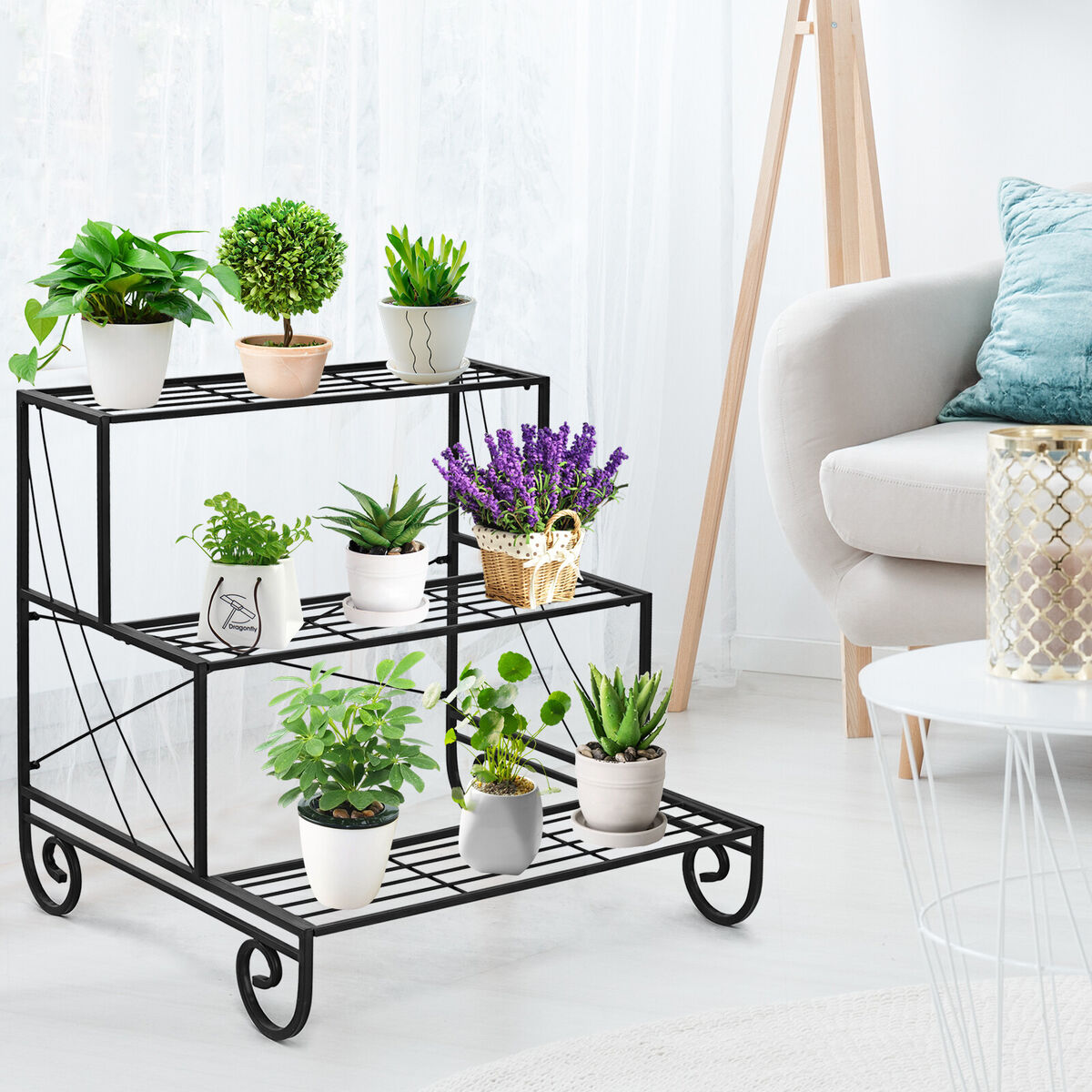 3-Tier Metal Plant Stand Holder Flowers Pot Storage Shelf Ladder Display Rack