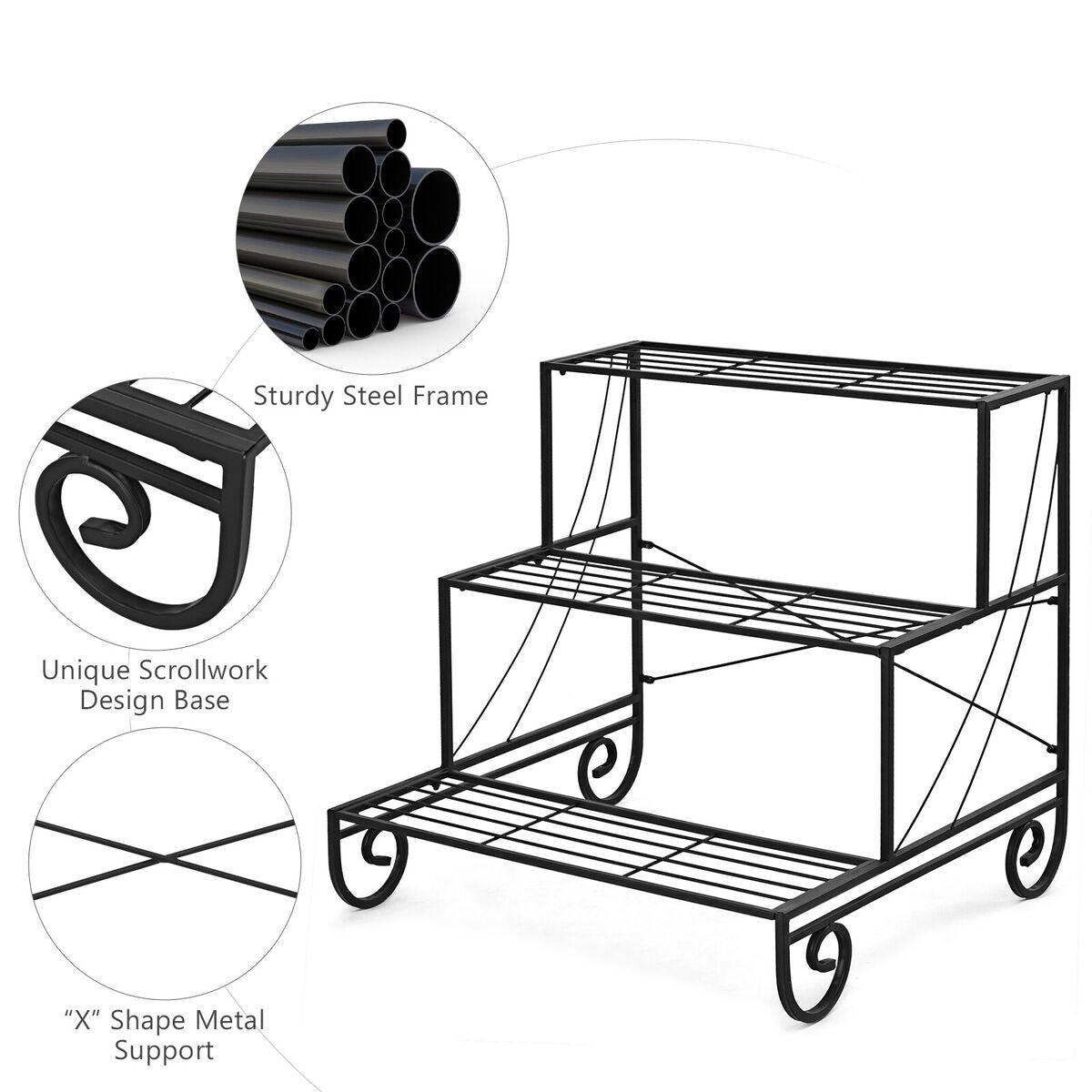 3-Tier Metal Plant Stand Holder Flowers Pot Storage Shelf Ladder Display Rack