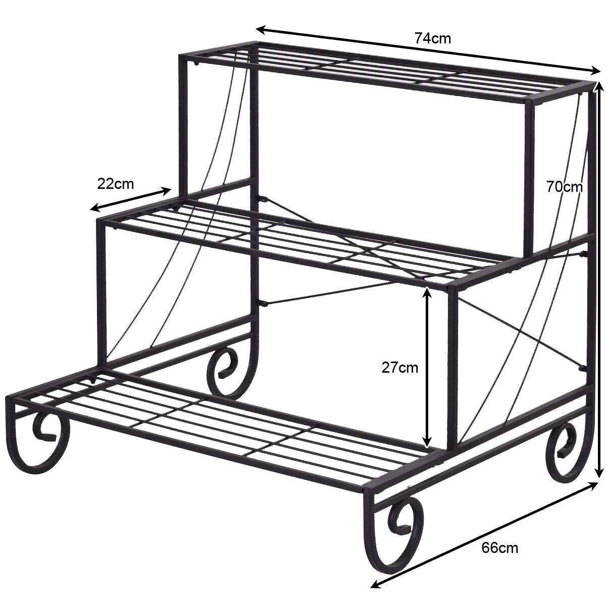 3-Tier Metal Plant Stand Holder Flowers Pot Storage Shelf Ladder Display Rack