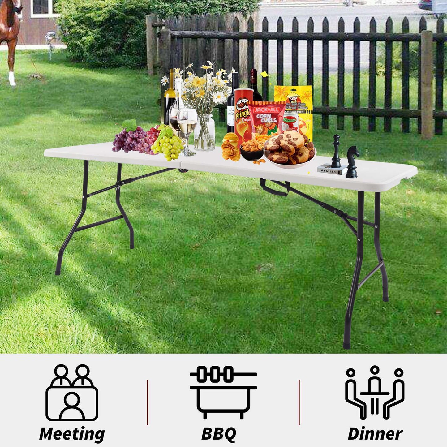 6FT 1.8M Folding Trestle Table Heavy Duty Plastic Camping Garden Party