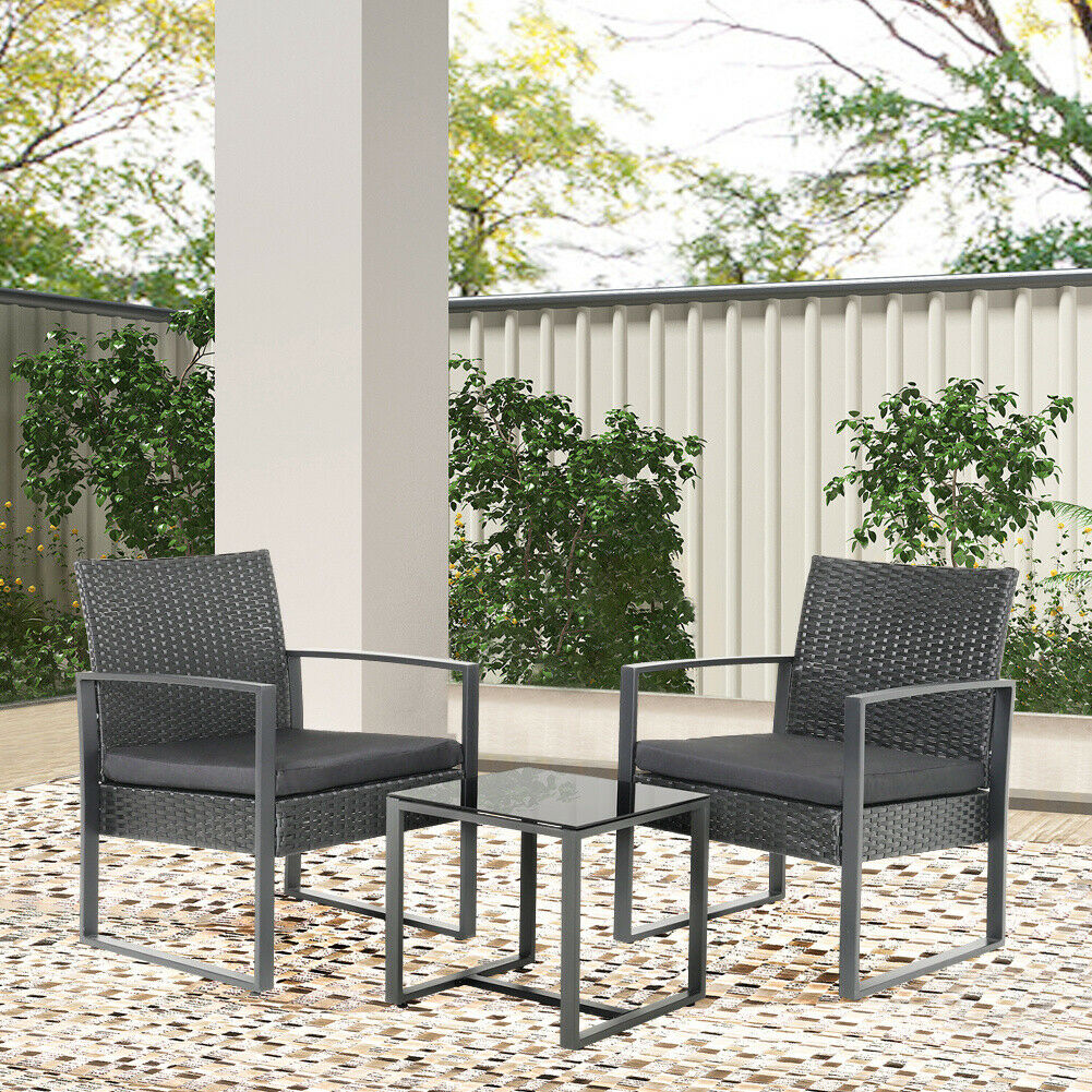 3pcs Garden Furniture Set Bistro Rattan Outdoor Patio Chairs and Table Furniture