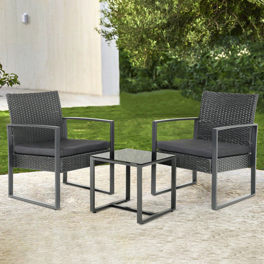 3pcs Garden Furniture Set Bistro Rattan Outdoor Patio Chairs and Table Furniture