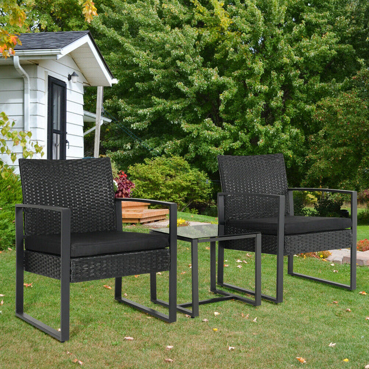 3pcs Garden Furniture Set Bistro Rattan Outdoor Patio Chairs and Table Furniture