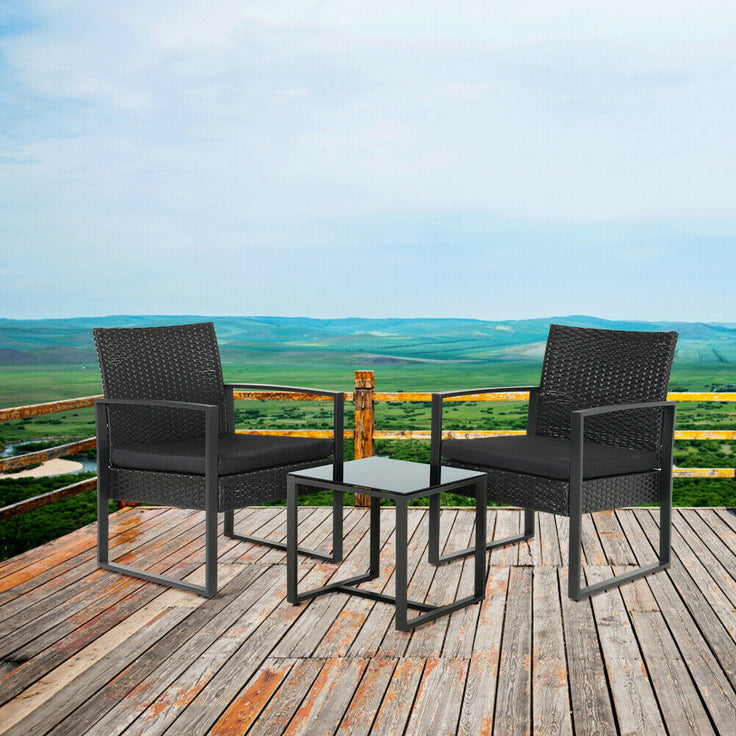 3pcs Garden Furniture Set Bistro Rattan Outdoor Patio Chairs and Table Furniture