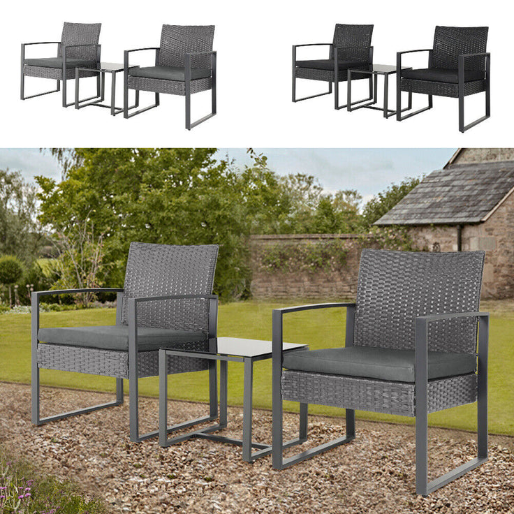 3pcs Garden Furniture Set Bistro Rattan Outdoor Patio Chairs and Table Furniture