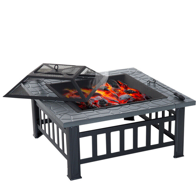 Garden BBQ Fire Pit Brazier Square Table Stove Outdoor