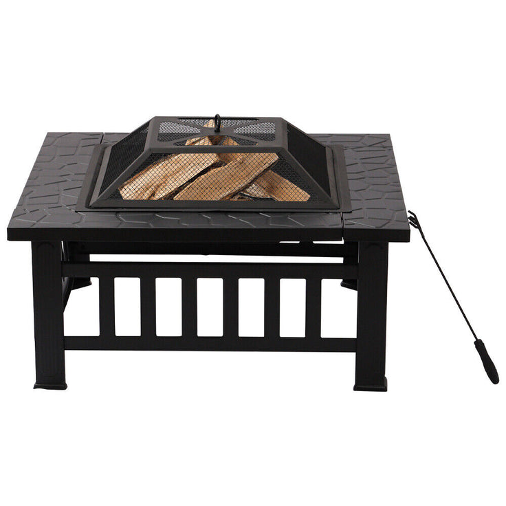 Garden BBQ Fire Pit Brazier Square Table Stove Outdoor