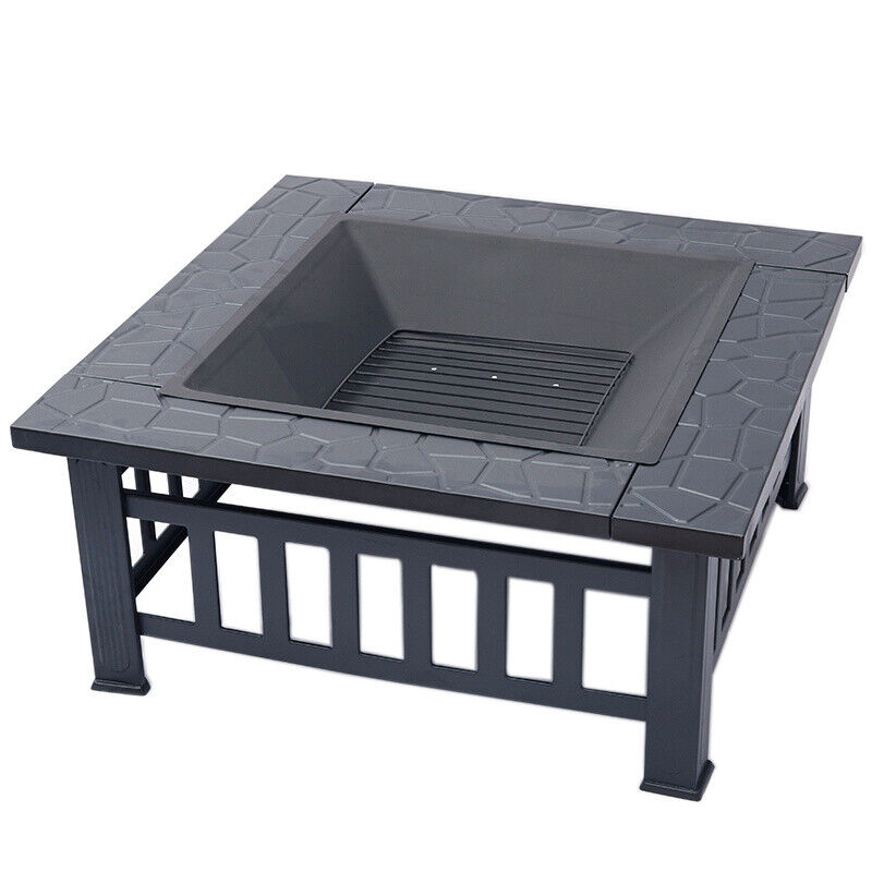 Garden BBQ Fire Pit Brazier Square Table Stove Outdoor