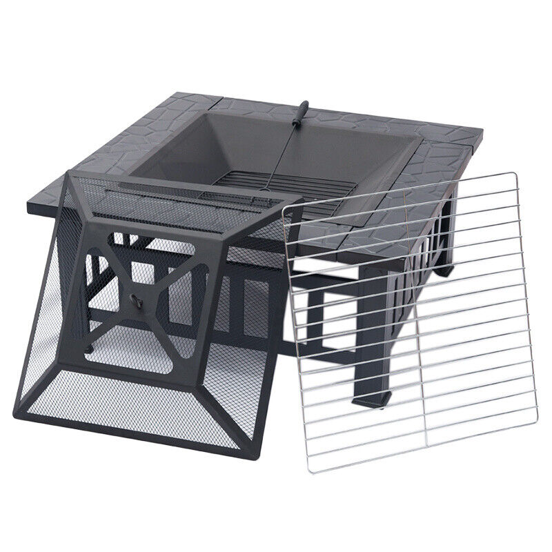 Garden BBQ Fire Pit Brazier Square Table Stove Outdoor