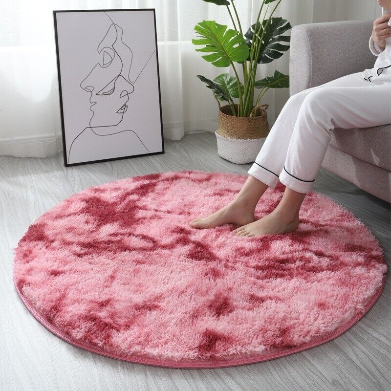 Round Anti-Skid Shaggy Rug Living Room Bedroom Carpet Floor Fluffy Mat