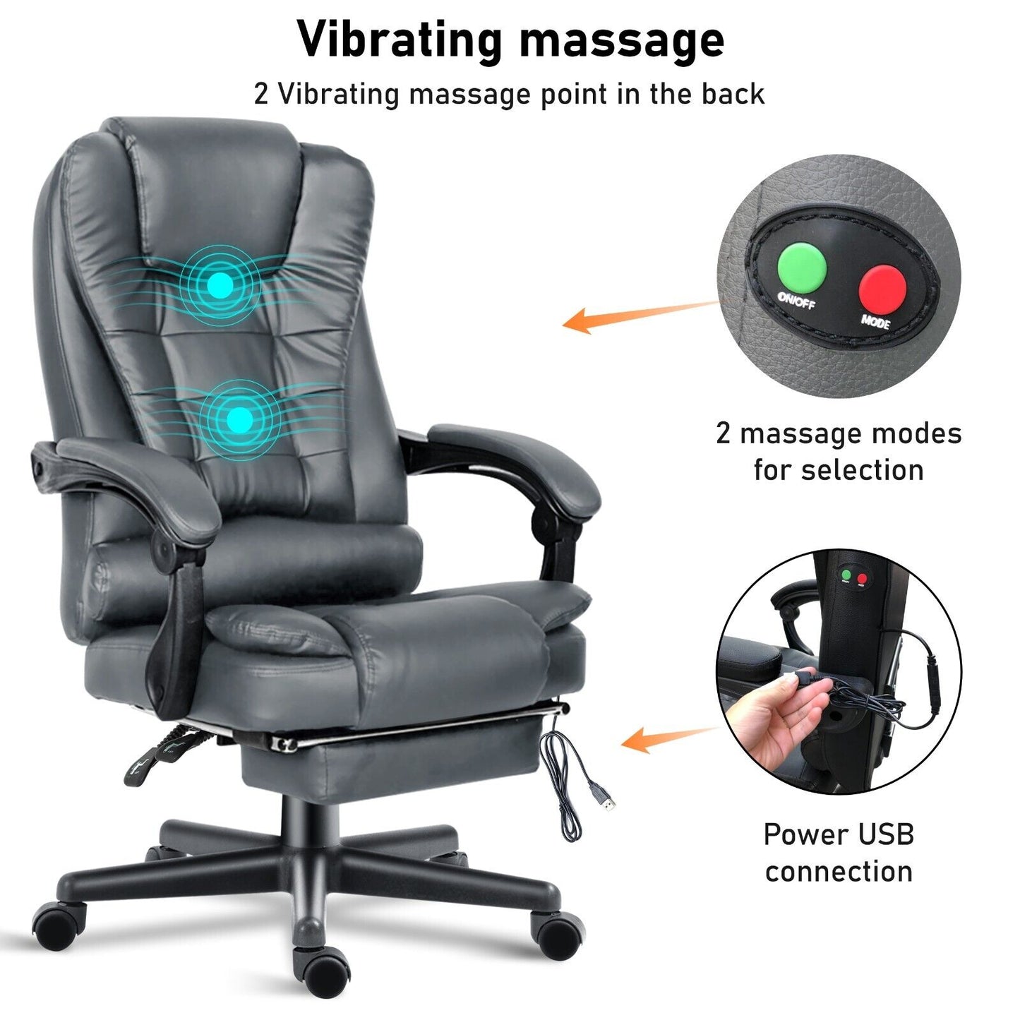 Massage Office Chair Gaming PC Computer Desk Executive Swivel Recliner Chairs