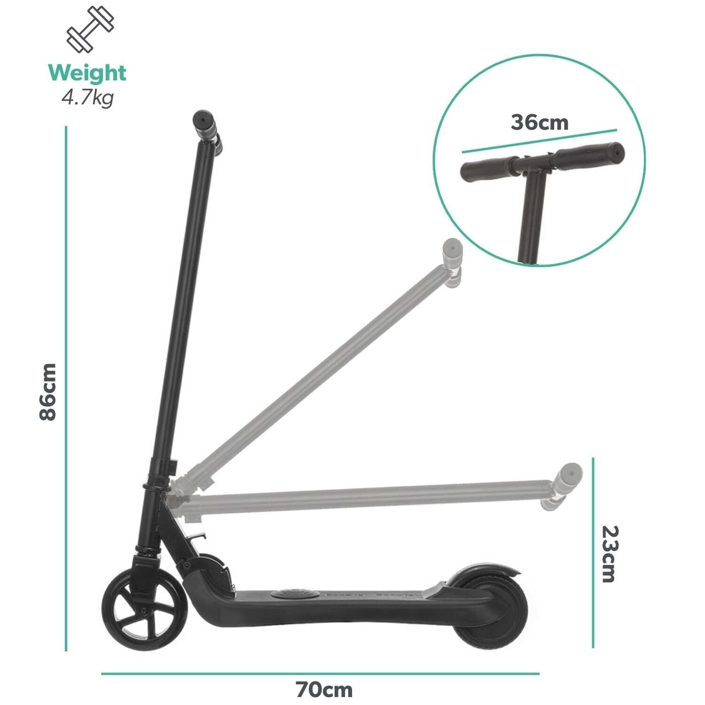 electriQ Active Kids Electric Scooter, Black - 60w Folding lightweight E Scooter